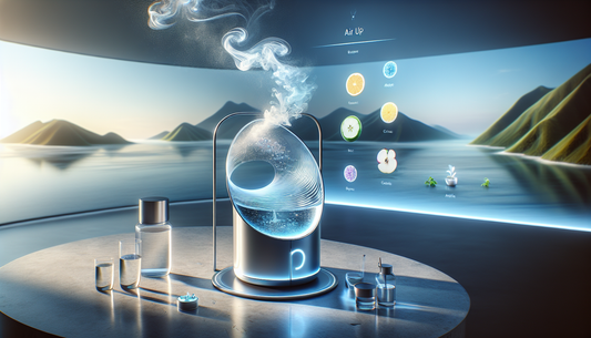 A concept that revolutionizes hydration with scented air, named 'Air Up.' Imagine this as a futuristic device, sleek and modern in design. It is functionally a water dispenser with a twist - when you 