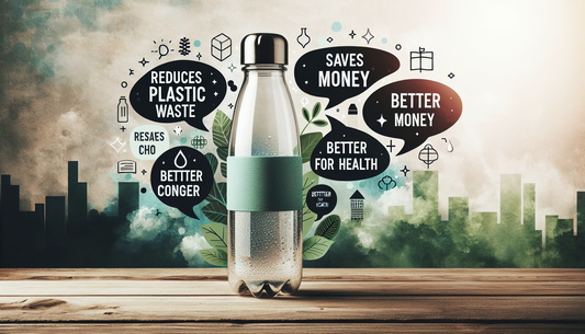 An educational and visually appealing image showing the benefits of reusable water bottles for sustainable hydration. This image could display a reusable water bottle made from Eco-friendly materials 